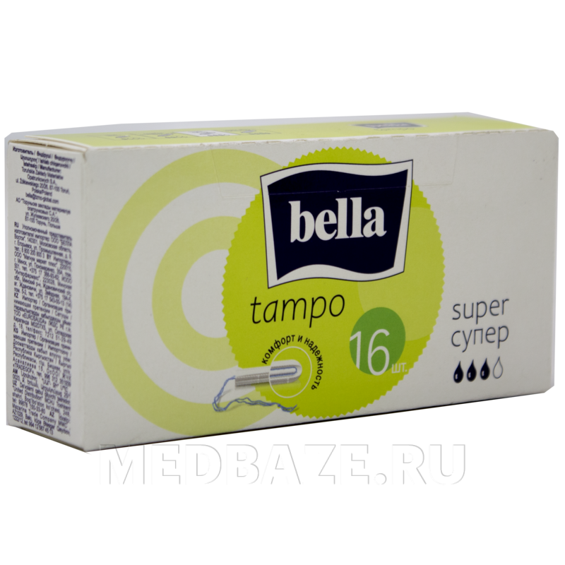 Тампоны Bella Super, 3 капли, в зеленой упаковке, 16 шт/уп