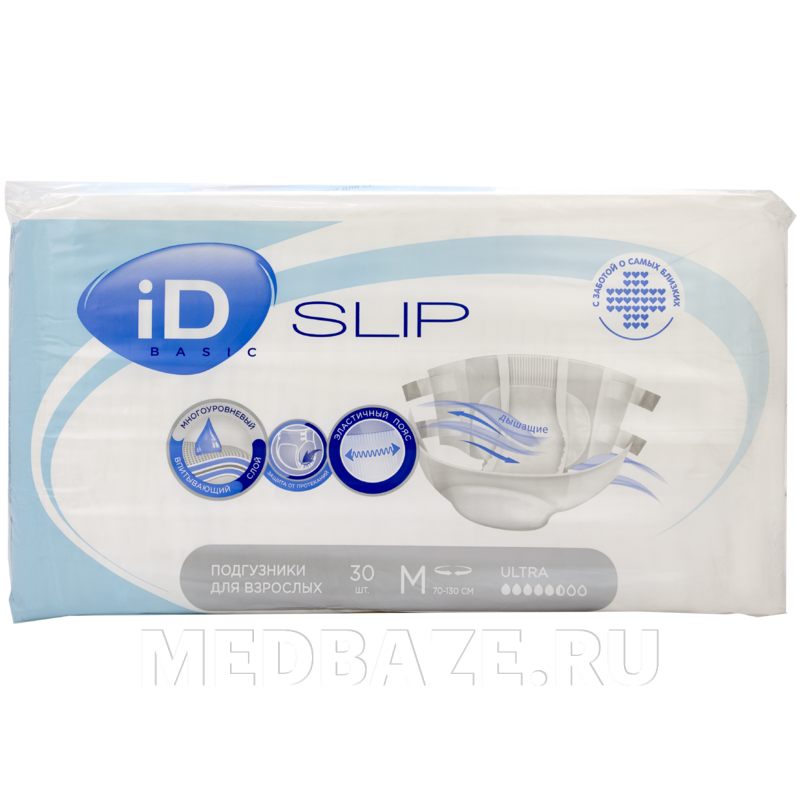 Подгузники для взрослых iD Slip Basic Ультра, размер M, Ontex, 30 шт/уп