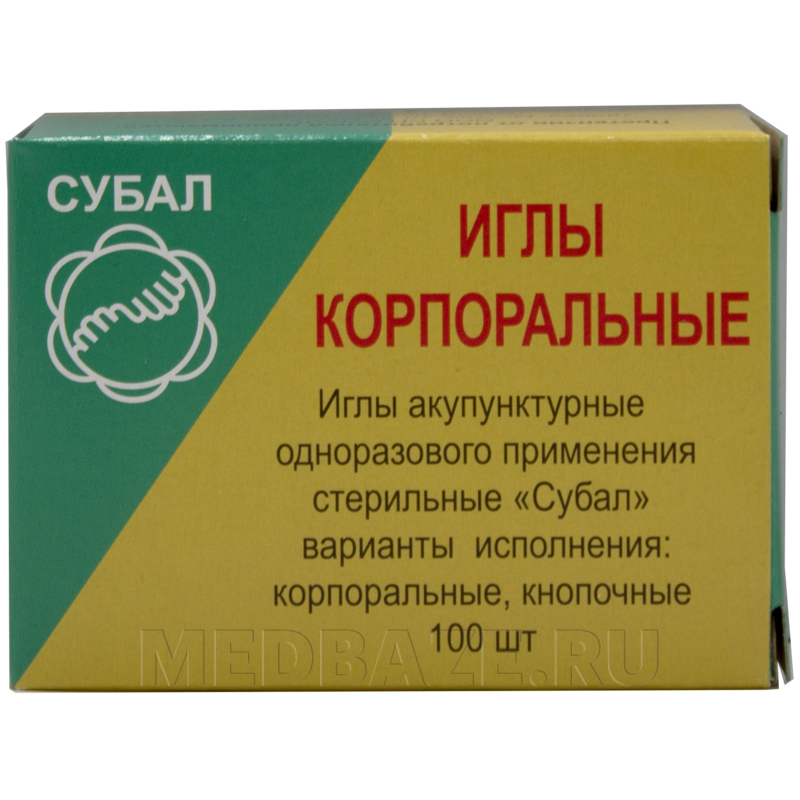 Игла акупунктурная без направителя одноразовая 0.25*13 мм, с ручкой из стали, Субал, 100 шт/уп