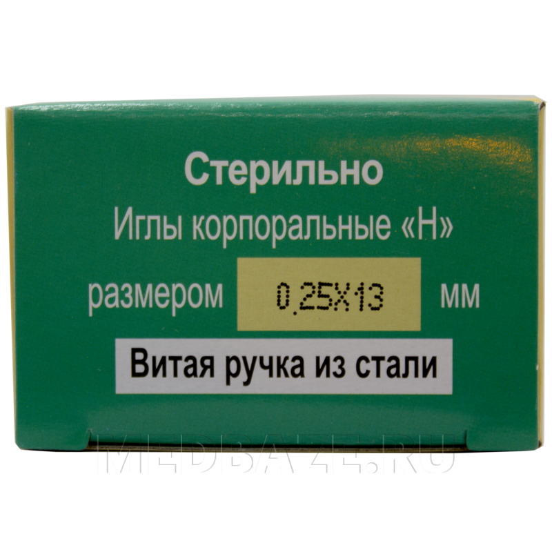 Игла акупунктурная без направителя одноразовая 0.25*13 мм, с ручкой из стали, Субал, 100 шт/уп