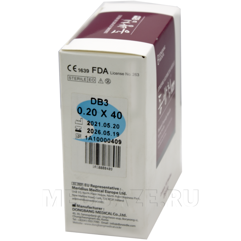 Игла акупунктурная с направителем одноразовая 0.20*40 мм, (DB100), ДонгБанг