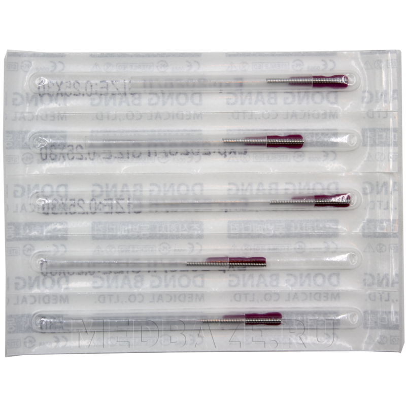 Игла акупунктурная с направителем одноразовая 0.25*30 мм (DB100), ДонгБанг, 100 шт/уп