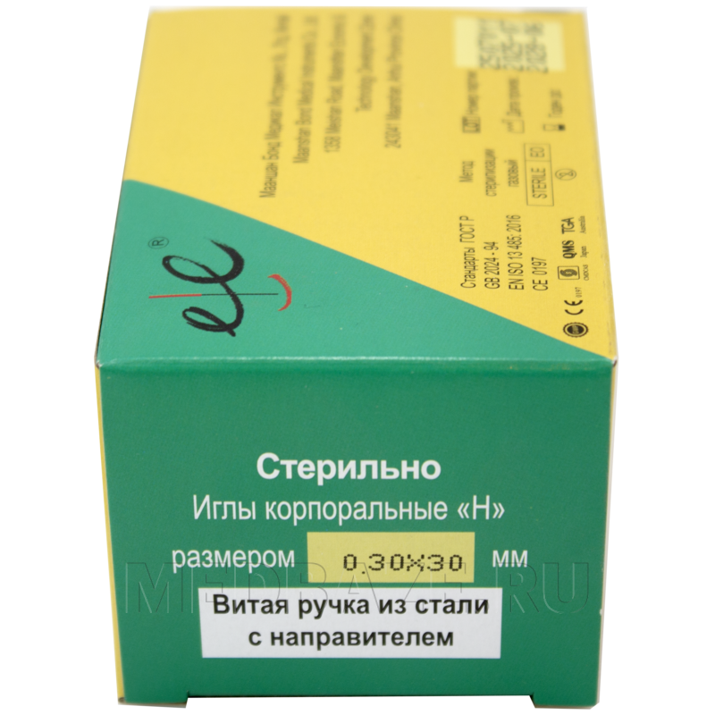 Игла акупунктурная с направителем одноразовая 0.30*30 мм, с ручкой из стали, Субал, 100 шт/уп