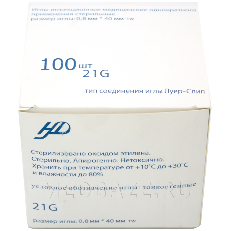 Игла инъекционная 21G 0.80*40 мм, Церебрум/Инфора, 100 шт/уп