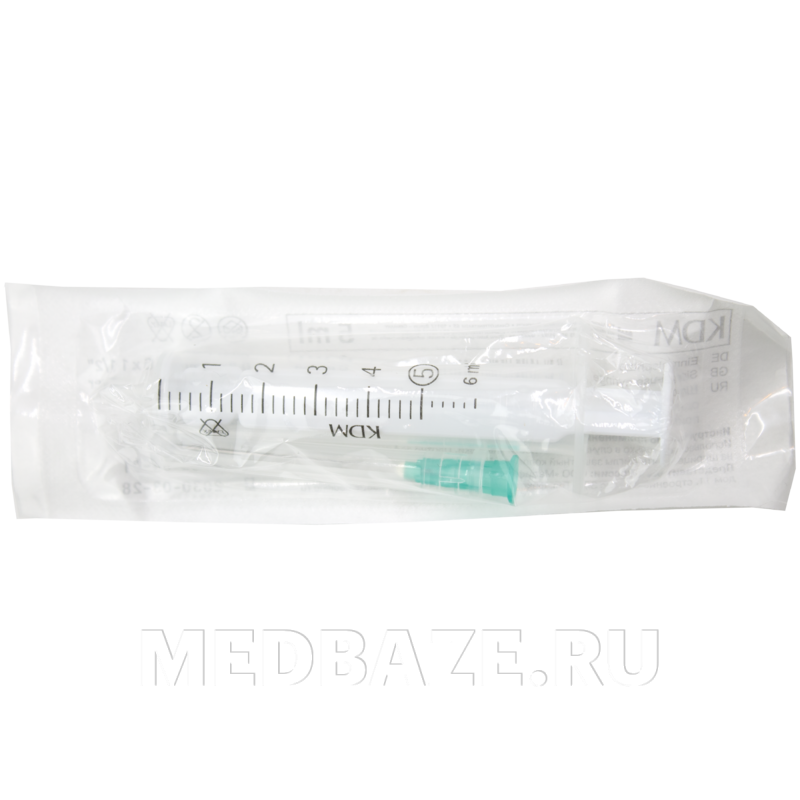 Шприц инъекционный 2-х комп. одноразовый KD-Ject 5 мл 21G 0.80*40 мм, с иглой (805220R), KDM, 100 шт/уп