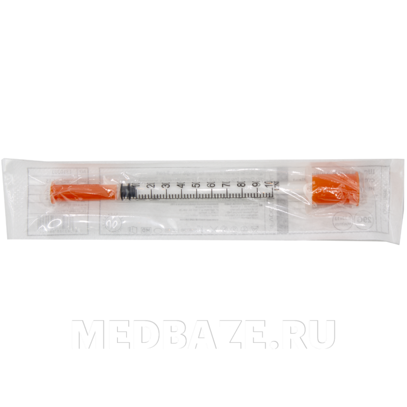 Шприц инъекционный инсулиновый 3-х комп. одноразовый 1 мл 29G 0.33*13 мм U100, с интегрированной иглой, (1310303), Vogt Medical, 100 шт/уп