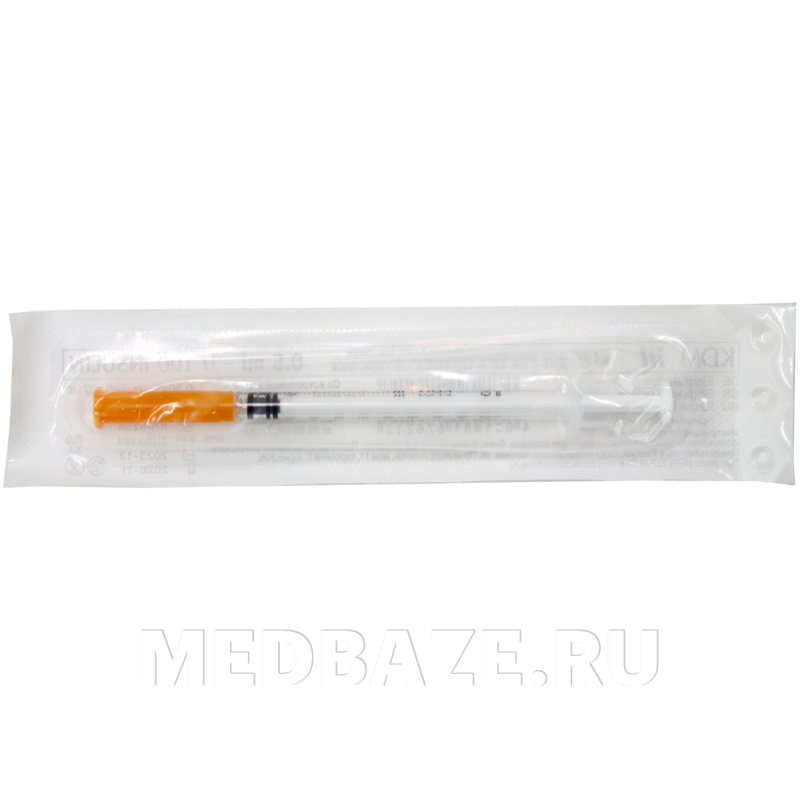 Шприц инъекционный инсулиновый 3-х комп. одноразовый KD-Ject 0.5 мл 30G 0.30*8 мм U100, со встроенной иглой (870525R), KDM, 100 шт/уп