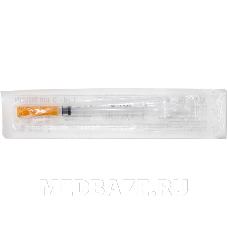 Шприц инъекционный инсулиновый, 3-х комп. одноразовый 1 мл 29G 0.33*12.7 мм U100 (870532), KD-Ject, 100 шт/уп