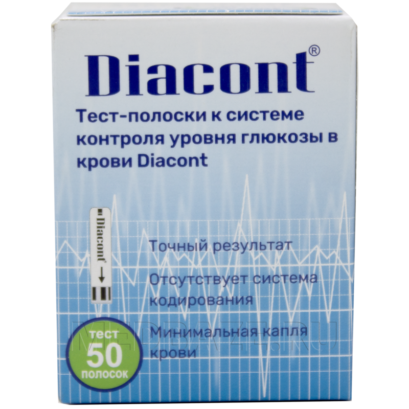 Тест полоски Диаконт на глюкозу, Биотек Ко, 50 шт/уп