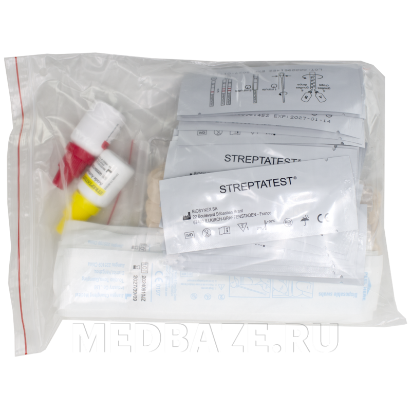Тест полоски Стрептатест экспресс для диагностики В-гемолитического стрептокока группы А, Биосинекс, 20 шт/уп