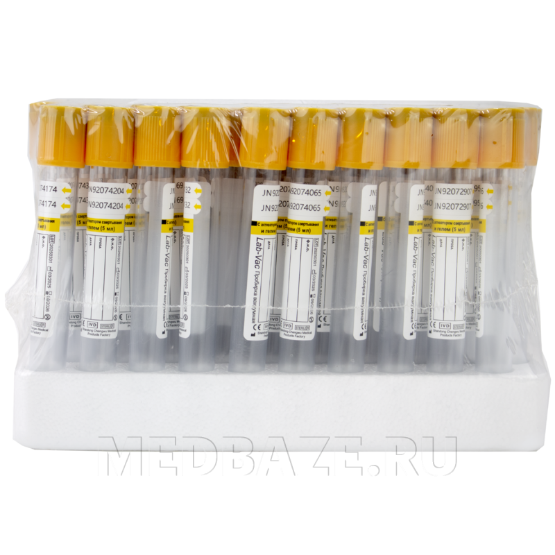 Пробирка вакуумная с активатором свертывания 5 мл, 13*100 мм, гель (1200513100), Lab-Vac, 100 шт/уп