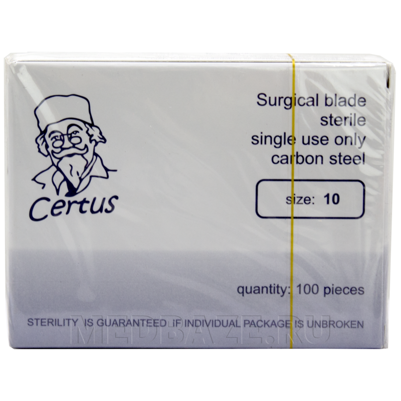 Лезвие Certus размер 10 стерильное одноразовое из углеродистой стали, 100 шт/уп