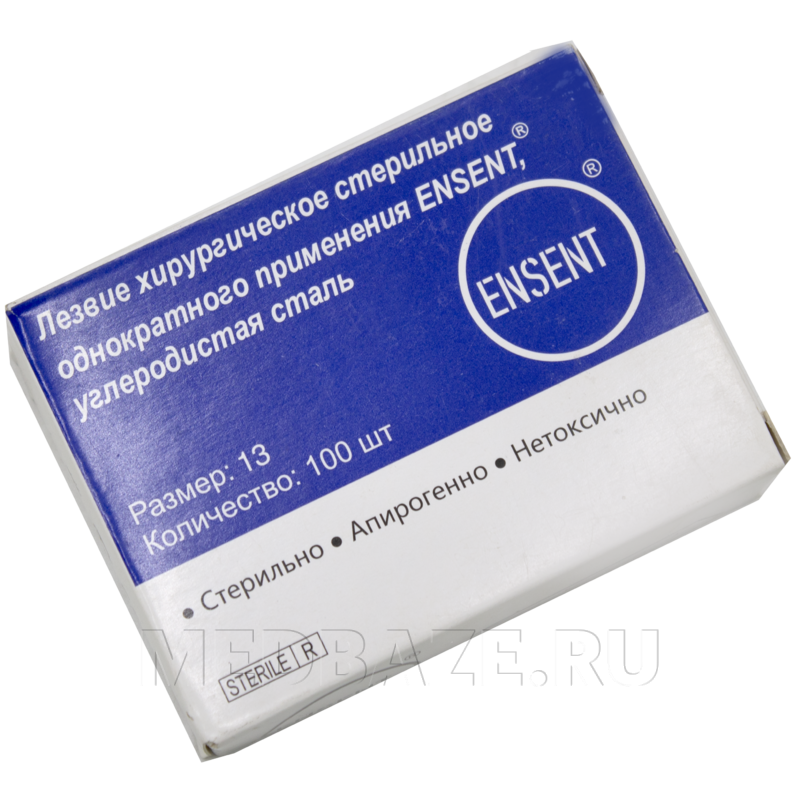 Лезвие Ensent размер 13 стерильное одноразовое из углеродистой стали, 100 шт/уп