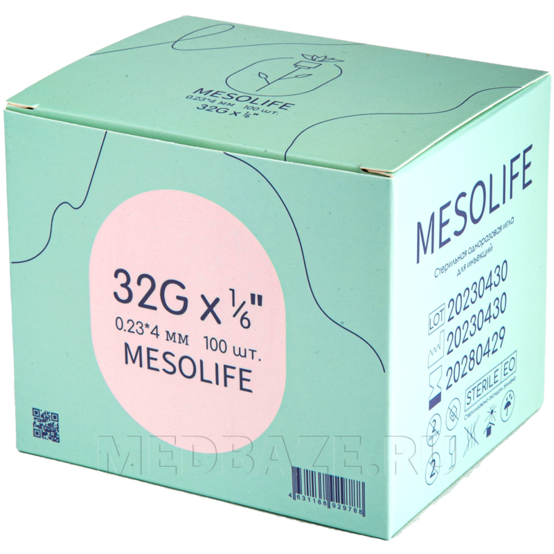 Игла для мезотерапии Mesolife 32G 0.23×4 мм (100 шт.)