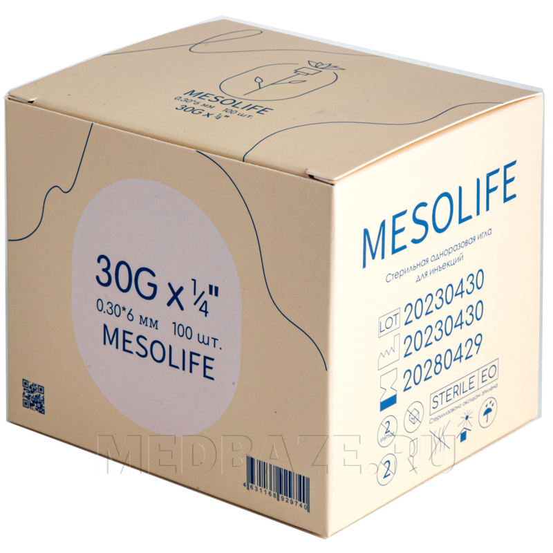 Игла для мезотерапии Mesolife 30G 0.30×6 мм (100 шт.)