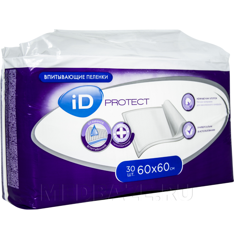 Пеленка впитывающая ID Protect 60*60 см, Ontex, 30 шт/уп