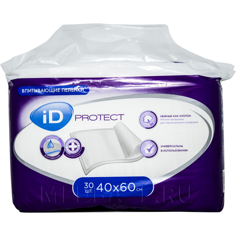 Пеленка впитывающая ID Protect 40*60 см, Ontex, 30 шт/уп