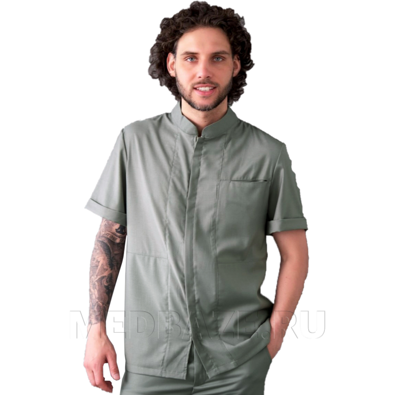 Рубашка мужская на молнии Тезис TZ700, оливковый