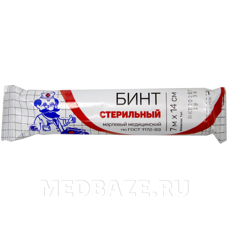 Бинт марлевый, стерильный, плотностью 28 г/м2, 14 см*7 м, Лейко