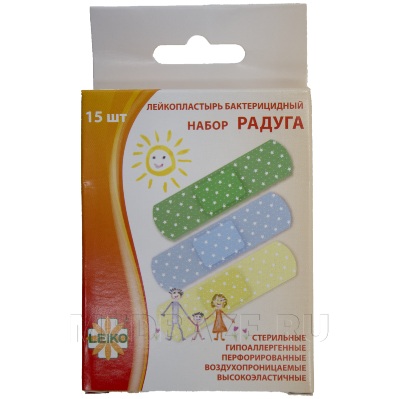 Лейкопластырь бактерицидный Радуга, набор (213534), Лейко, 15 шт/уп