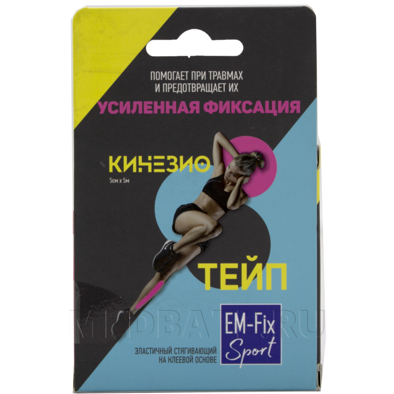 Бинт кинезиотейп, желтый, 5 см*5 м, EM-Fix Sport, Евромед