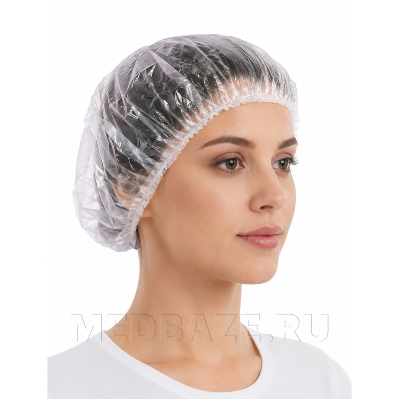 Шапочка для душа, полиэтилен, прозрачный, (M307245FMRT), Safety, 100 шт/уп