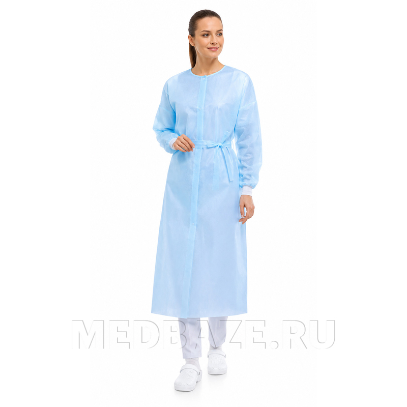 Халат, рукава на манжете, длина 140 см, нестерильный, голубой, (M310689XXBB, M311367XXBB), Safetu, 10 шт/уп
