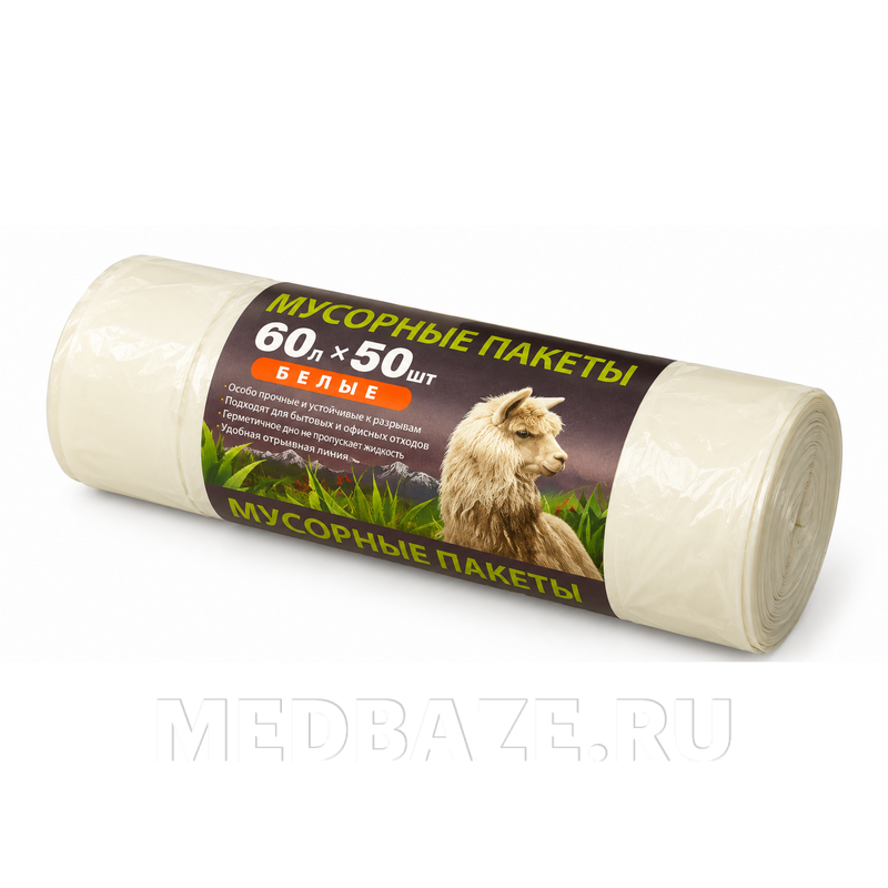 Пакет для мусора, 60 л, белый, Premium Альпак, 50 шт/уп