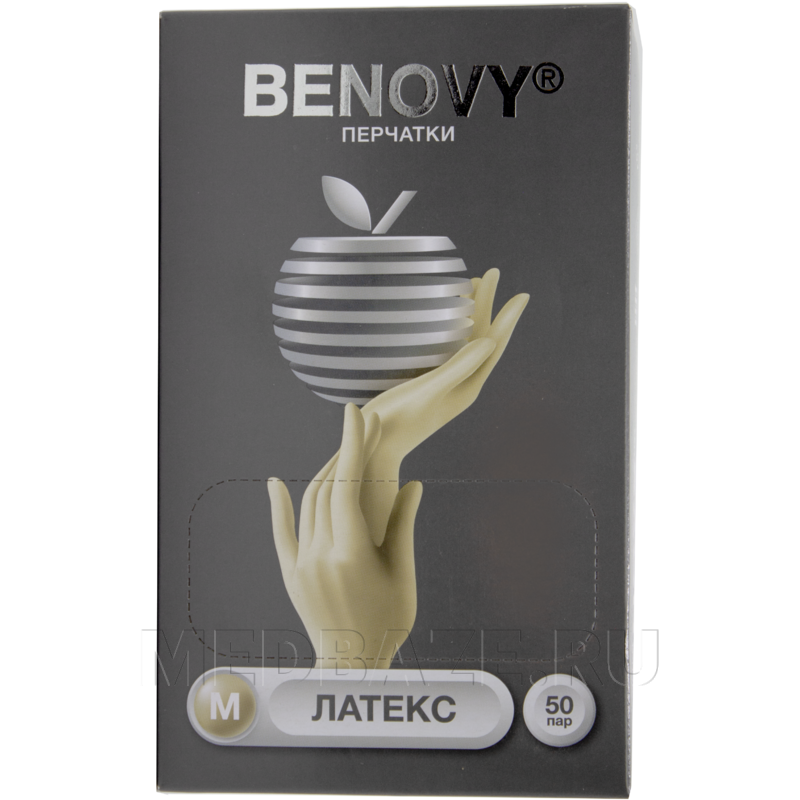 Перчатки латексные Benovy, размер М, неопудренные (B107K3), 50 пар/уп