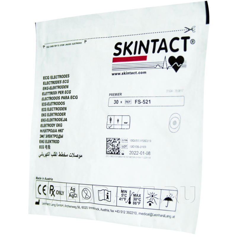 Электроды для ЭКГ Skintact FS-521 35*50 мм, пленочные, одноразовые, пена, твердый гель, 30 шт/уп