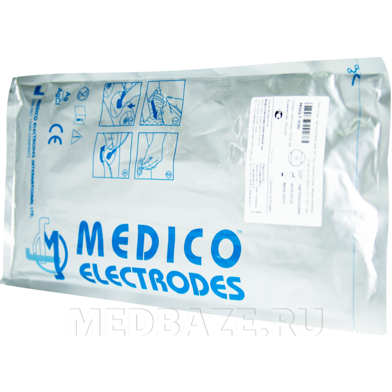 Электроды для ЭКГ Medico MSGLT-03G, 50*48 мм одноразовые, длительного мониторинга, твердый гель, 50 шт/уп