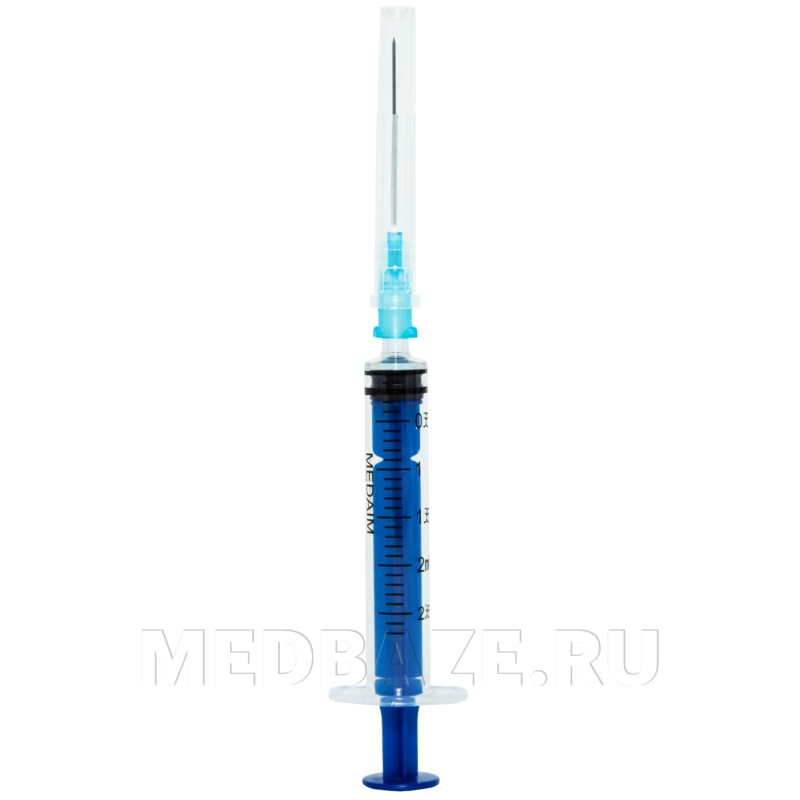 Шприц инъекционный 3-х комп. одноразовый 2 мл 23G 0.63*32 мм, MedAim, 100 шт/уп