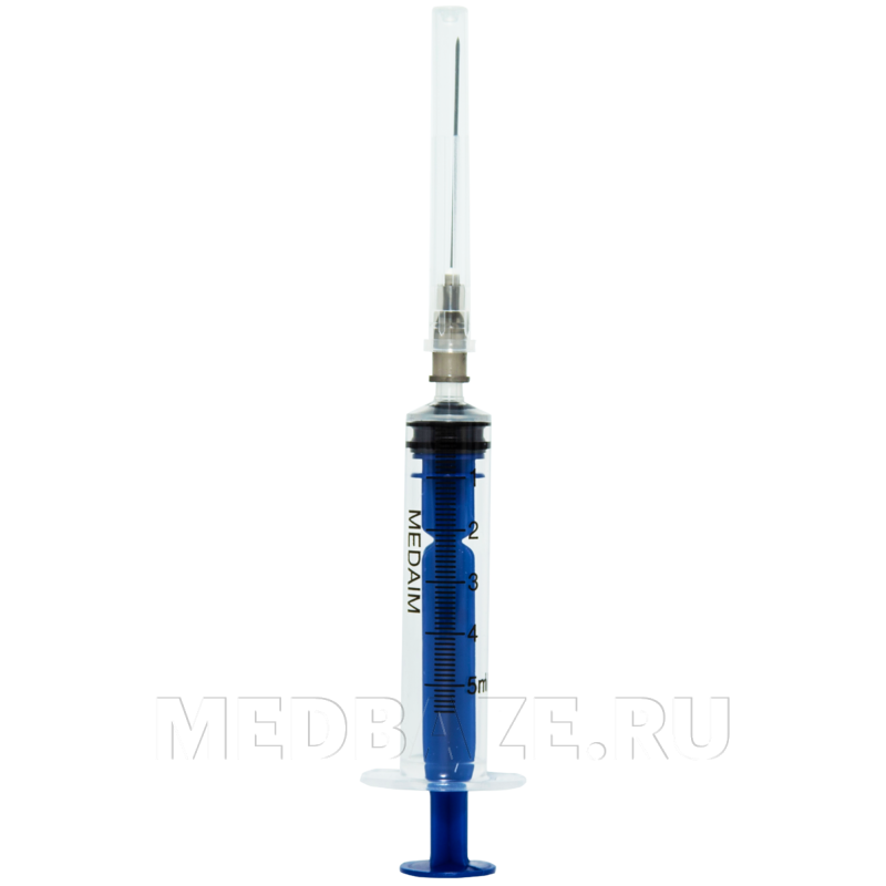Шприц инъекционный 3-х комп. одноразовый 5 мл 22G 0.70*40 мм, MedAim, 100 шт/уп