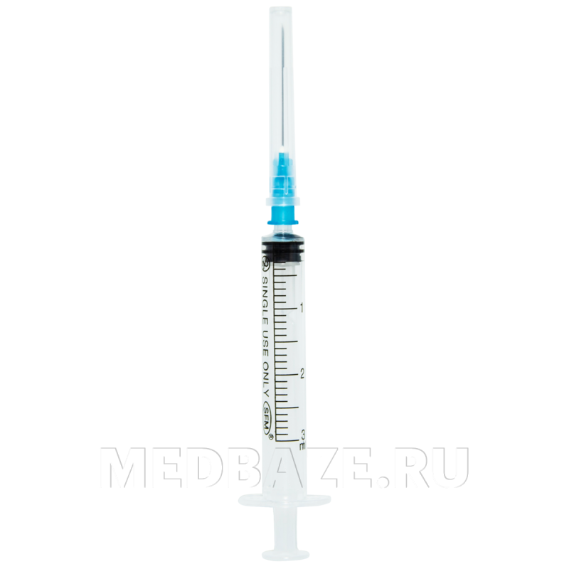 Шприц инъекционный, 3-х комп., 3 мл, 0.60*30 мм, 23G, SFM, 100 шт/уп