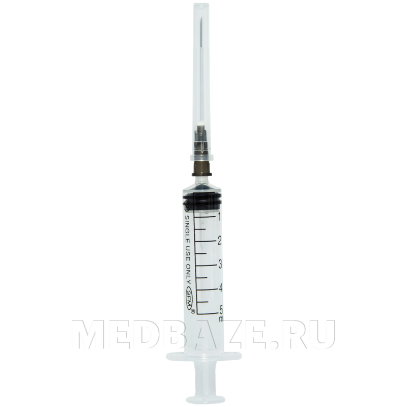 Шприц инъекционный, 3-х комп., 5 мл, 0.70*40 мм, 22G, SFM, 100 шт/уп