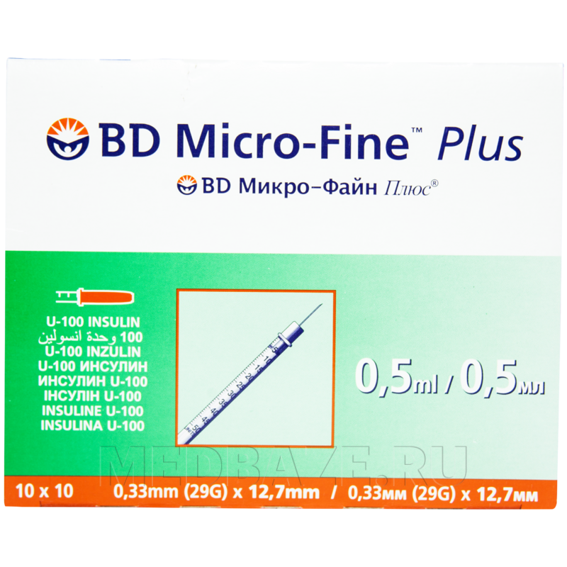 Шприц инъекционный (3-х комп.) BD Micro Fine Plus U100 0.5 мл 29G 0.33*12.7 мм 100 шт/уп