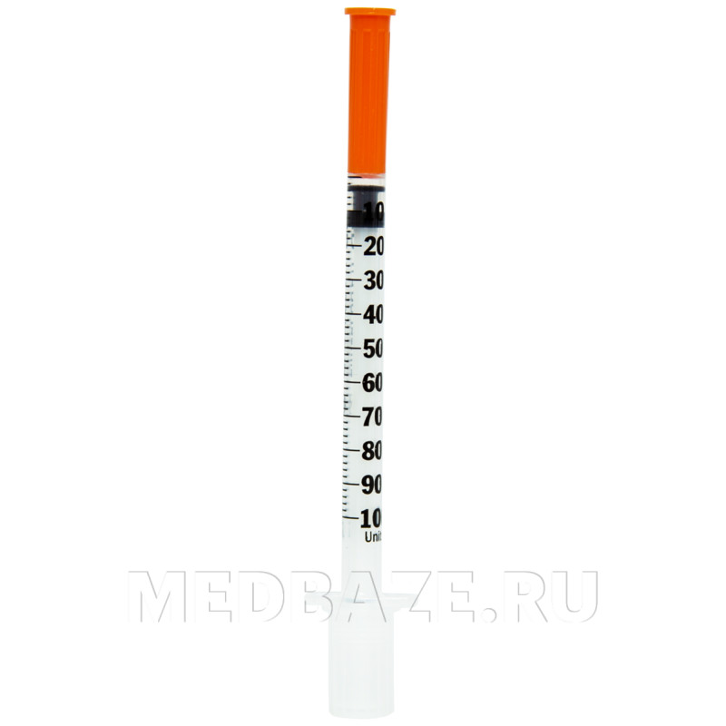 Шприц инъекционный инсулиновый 3-х комп. одноразовый 1 мл 30G 0.30*8 мм U100, BD Micro Fine Plus, 100 шт/уп