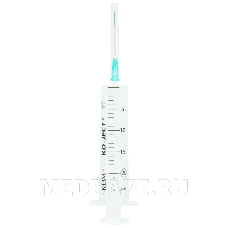Шприц инъекционный 2-х комп. одноразовый 20 мл 21G 0.80*40 мм, с иглой (820223R), KD-Ject, 100 шт/уп