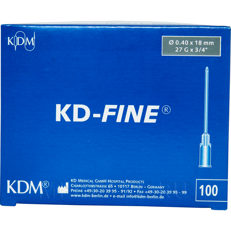 Игла инъекционная KD-Fine 0.40*18 мм 27G 100 шт/уп серый