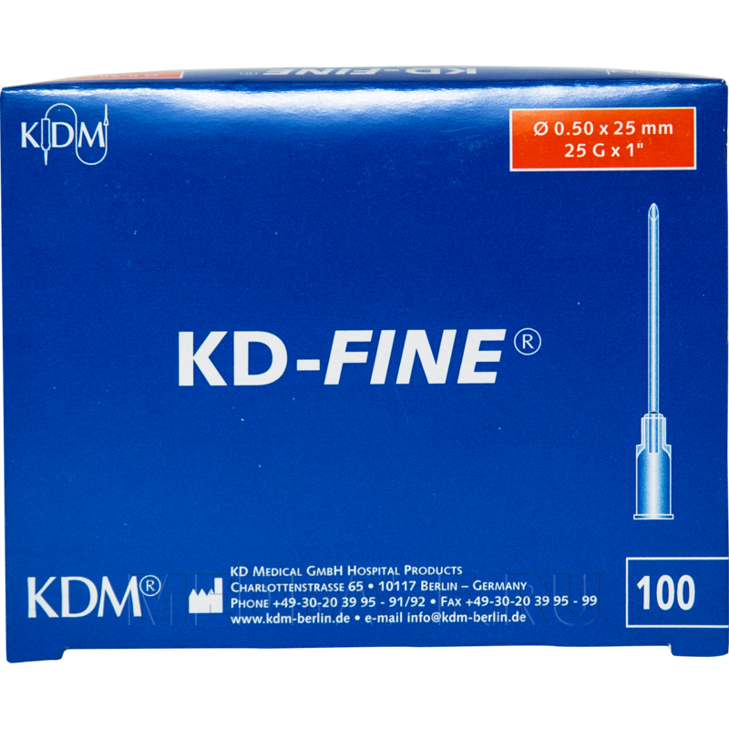 Игла инъекционная KD-Fine 0.50*25 мм 25G 100 шт/уп оранжевый