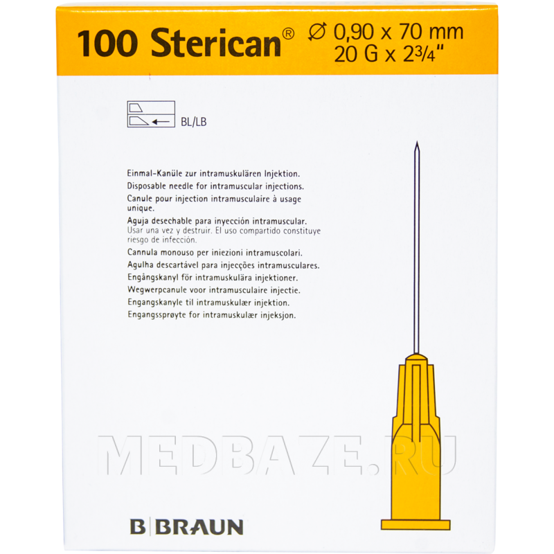 Игла инъекционная Стерикан, 0.90*70 мм, 20G, (4665791), B.Braun, 100 шт/уп