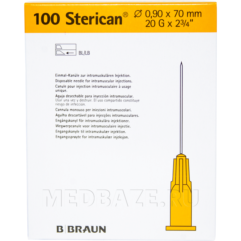 Игла инъекционная B.Braun 4665791 Стерикан 0.90*70 мм 20G 100 шт/уп
