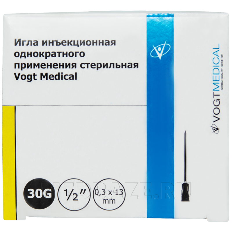 Игла инъекционная 30G 0.30*13 мм, Vogt Medical, 100 шт/уп
