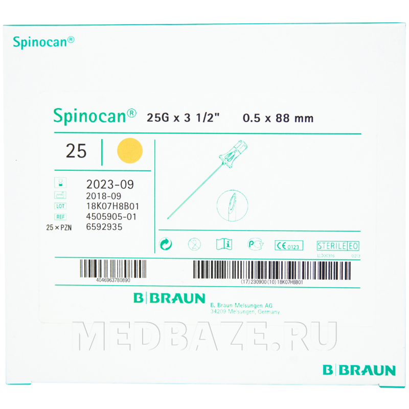 Игла спинномозговая Спинокан со стилетом 25G 88 мм (4505905), B.Braun, 25 шт/уп