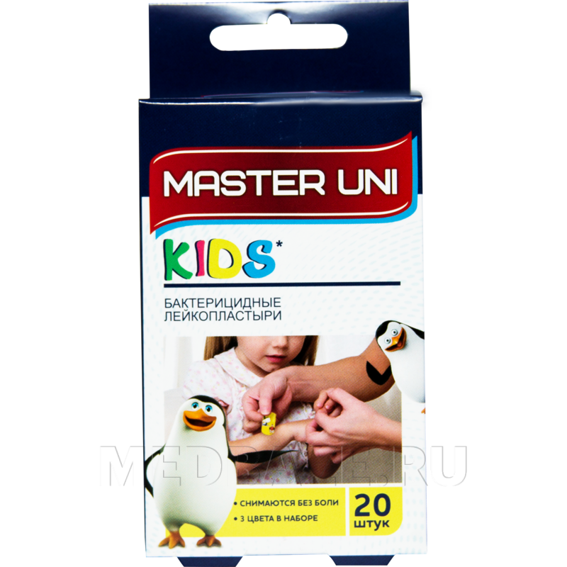 Лейкопластырь бактерицидный, набор, Master Uni Kids, 5.6*1.9 см, 20 шт/уп