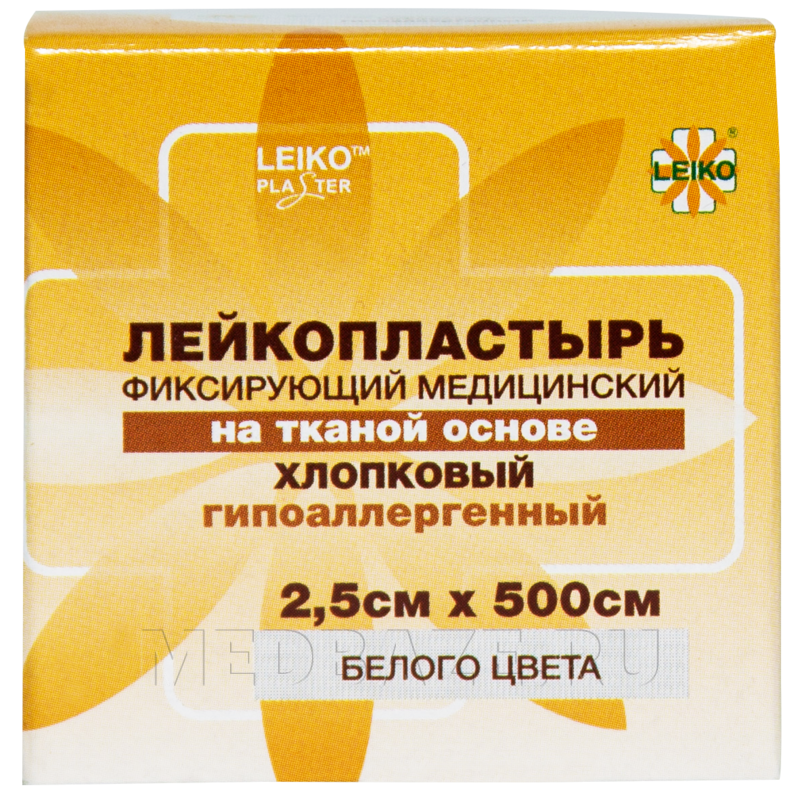 Пластырь фиксирующий, 2.5 см*5 м, Leiko plaster