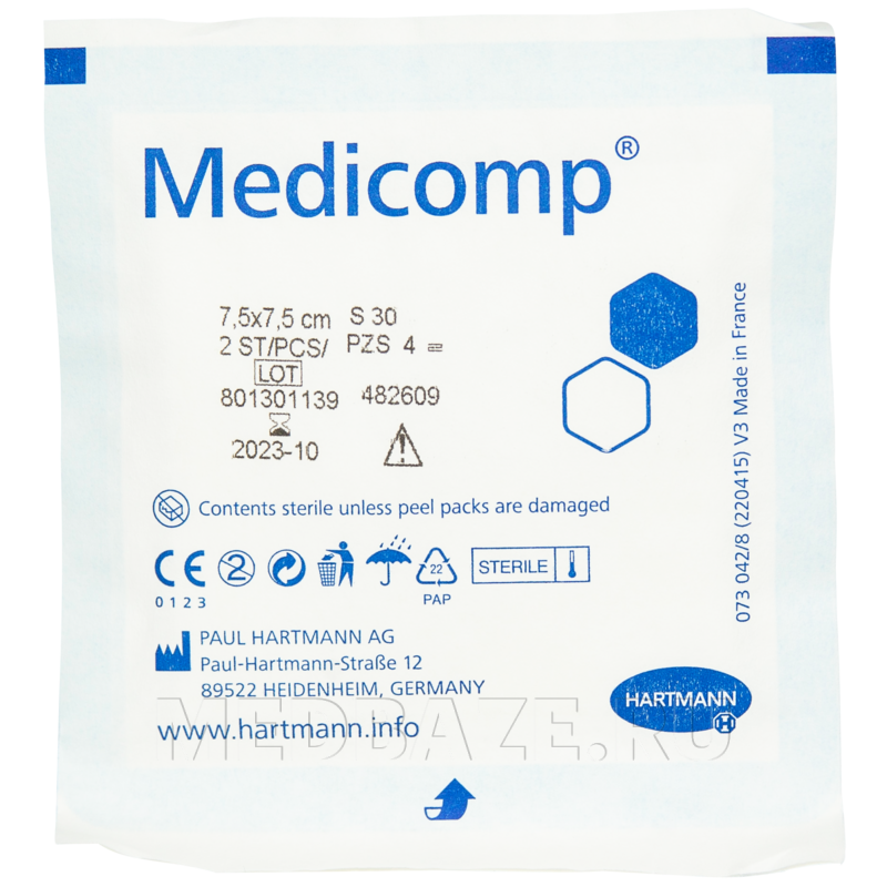 Салфетка нетканая Medicomp 7,5*7,5 см, 50 шт/уп, стерильная
