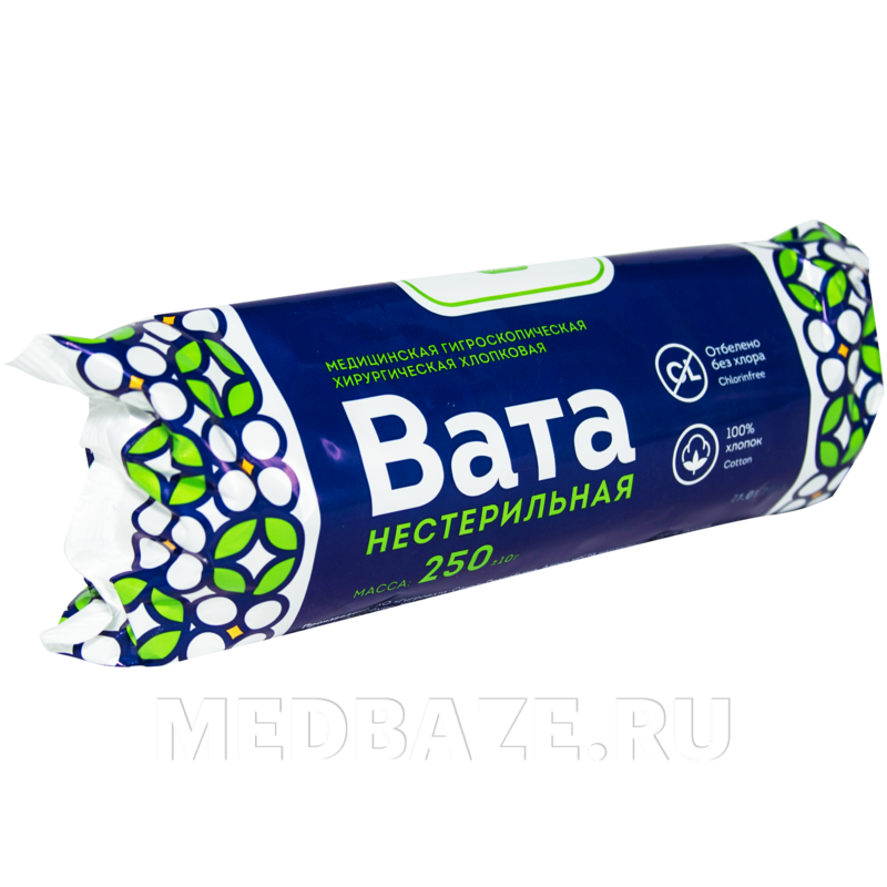 Вата медицинская, нестерильная, гигроскопическая, хирургическая, 250 гр, Амелия