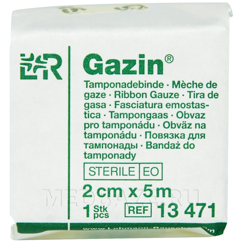 Бинт тампонадный, стерильный, турунда, 1-слой, 2 см*5 м, Газин (Gazin)