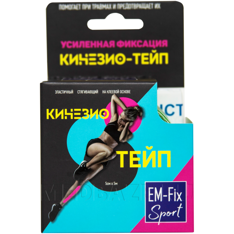 Бинт кинезиотейп, салатовый, 5 см*5 м, EM-Fix Sport, Евромед